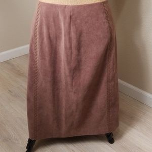 Talbots stretch faux suede tan midi skirt